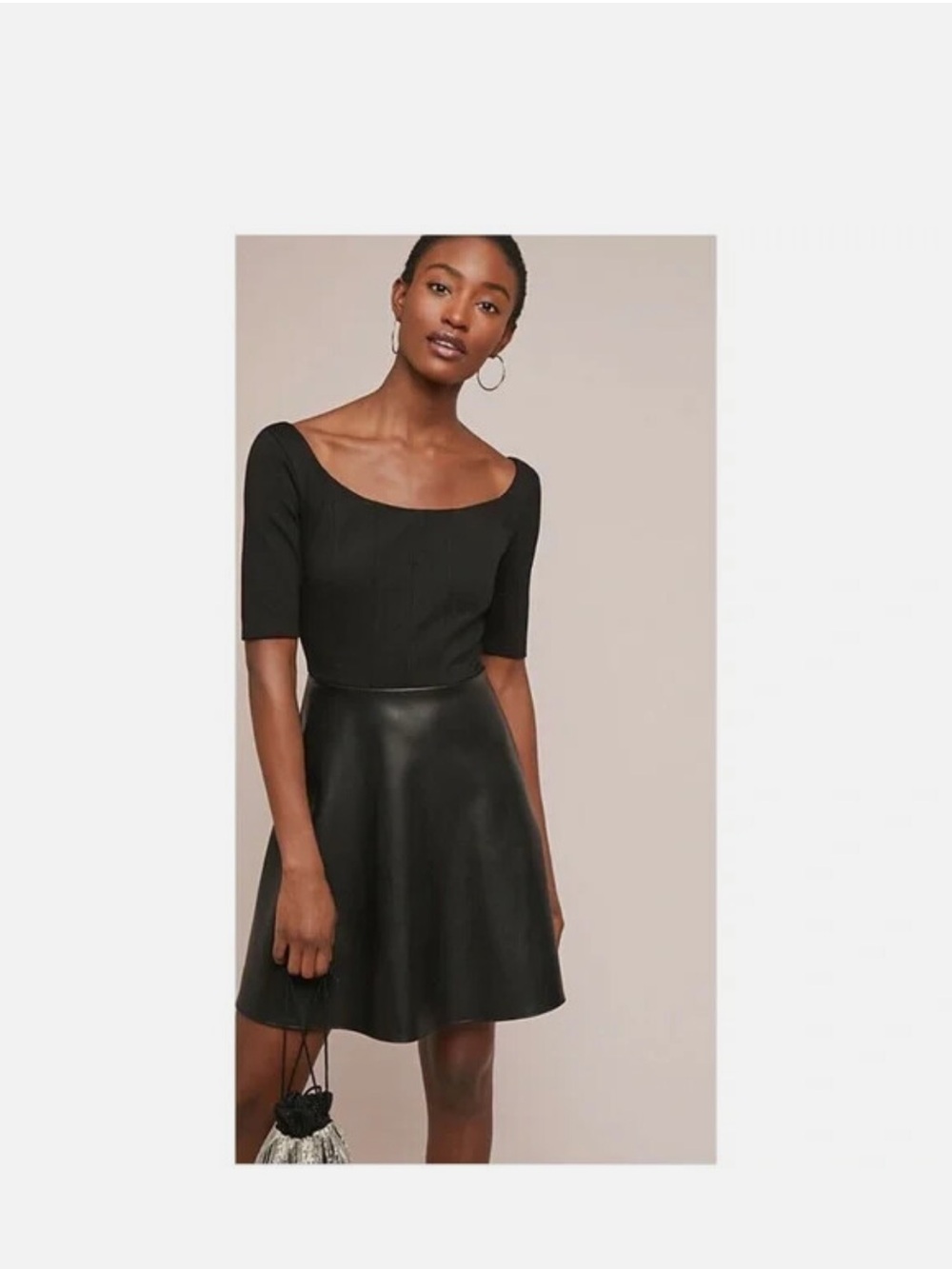 Bailey 44 Black Scoop Neck Faux Leather Skater Dress